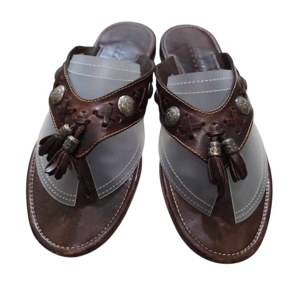 Cole Haan Leather Thong Sandals Flip-flops 10.5 Silver Accents Tassels - Picture 4 of 10